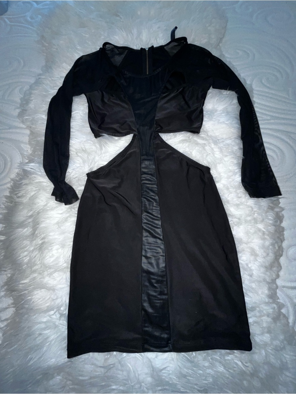 Long-Sleeve Black Cutout Midi Dress